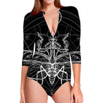 Black And White Mantis Spirit Print Long Sleeve Swimsuit