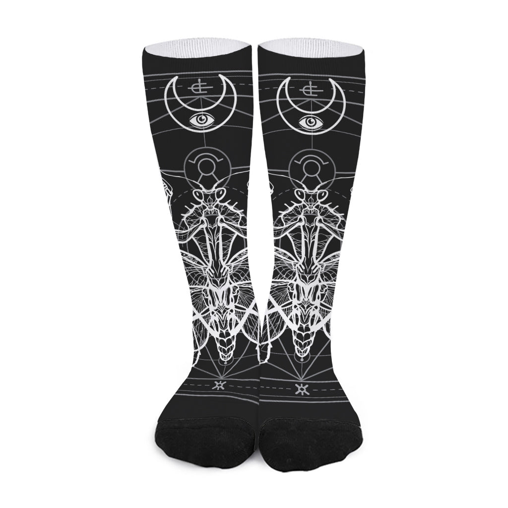 Black And White Mantis Spirit Print Long Socks