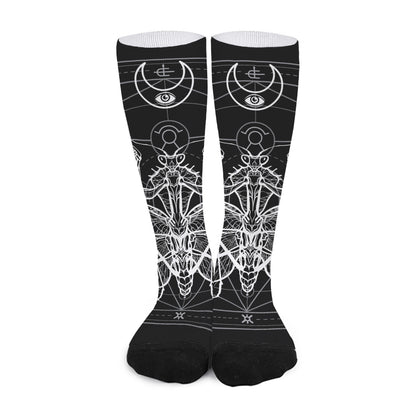 Black And White Mantis Spirit Print Long Socks