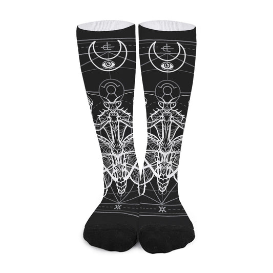 Black And White Mantis Spirit Print Long Socks