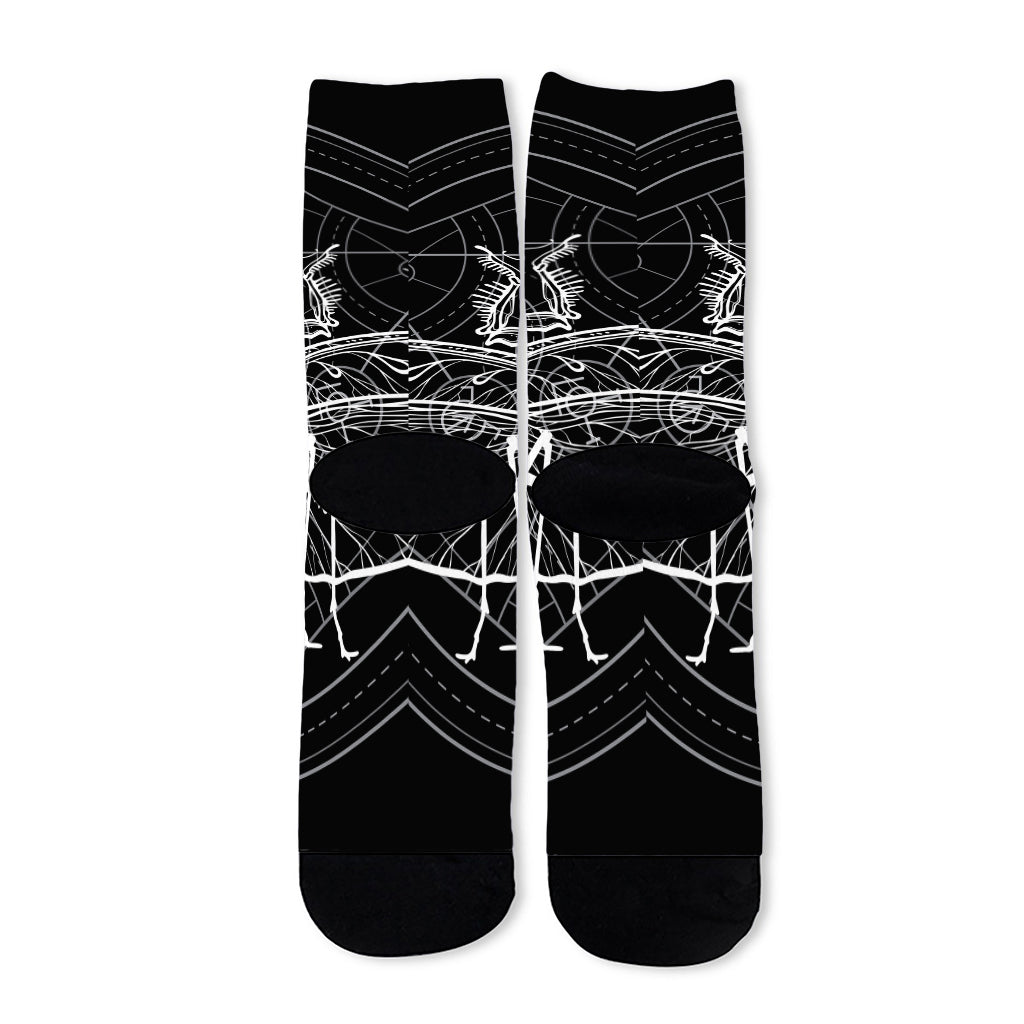 Black And White Mantis Spirit Print Long Socks