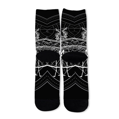 Black And White Mantis Spirit Print Long Socks