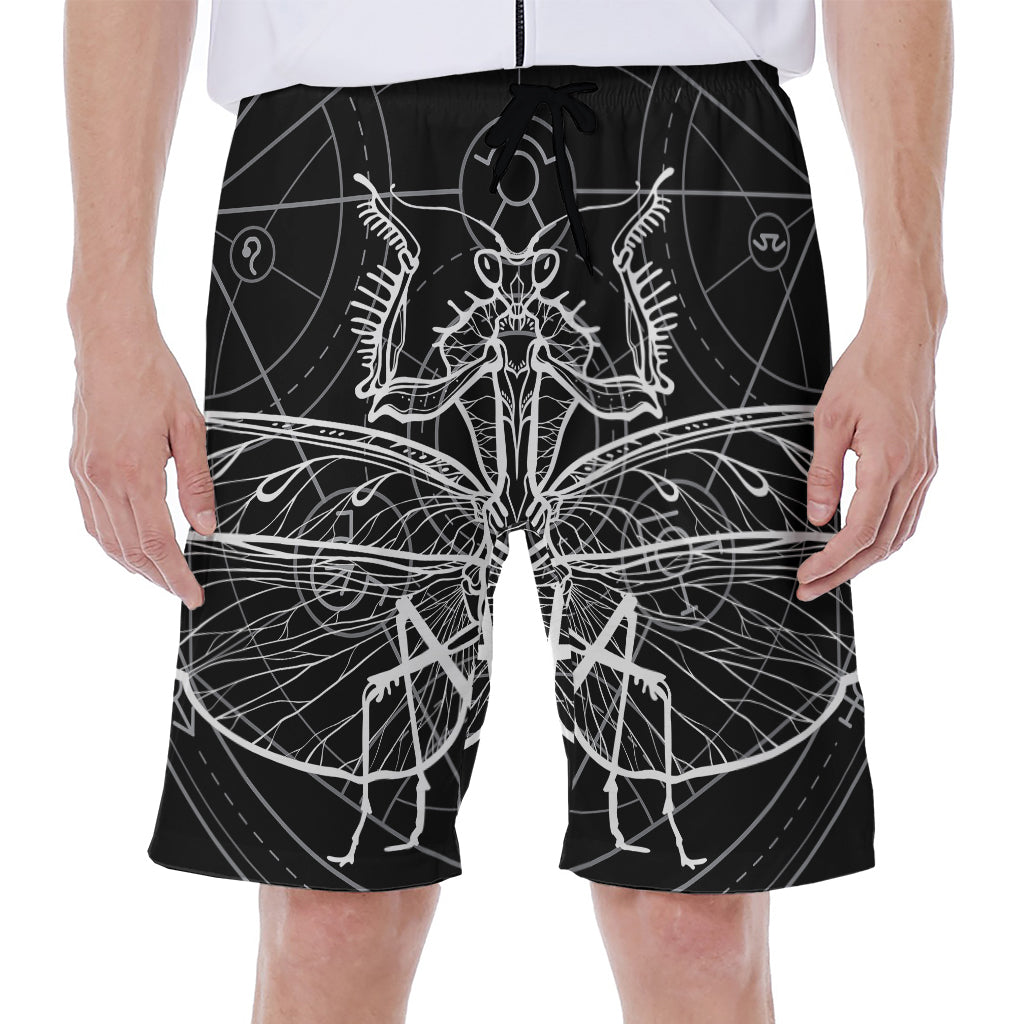 Black And White Mantis Spirit Print Men's Beach Shorts