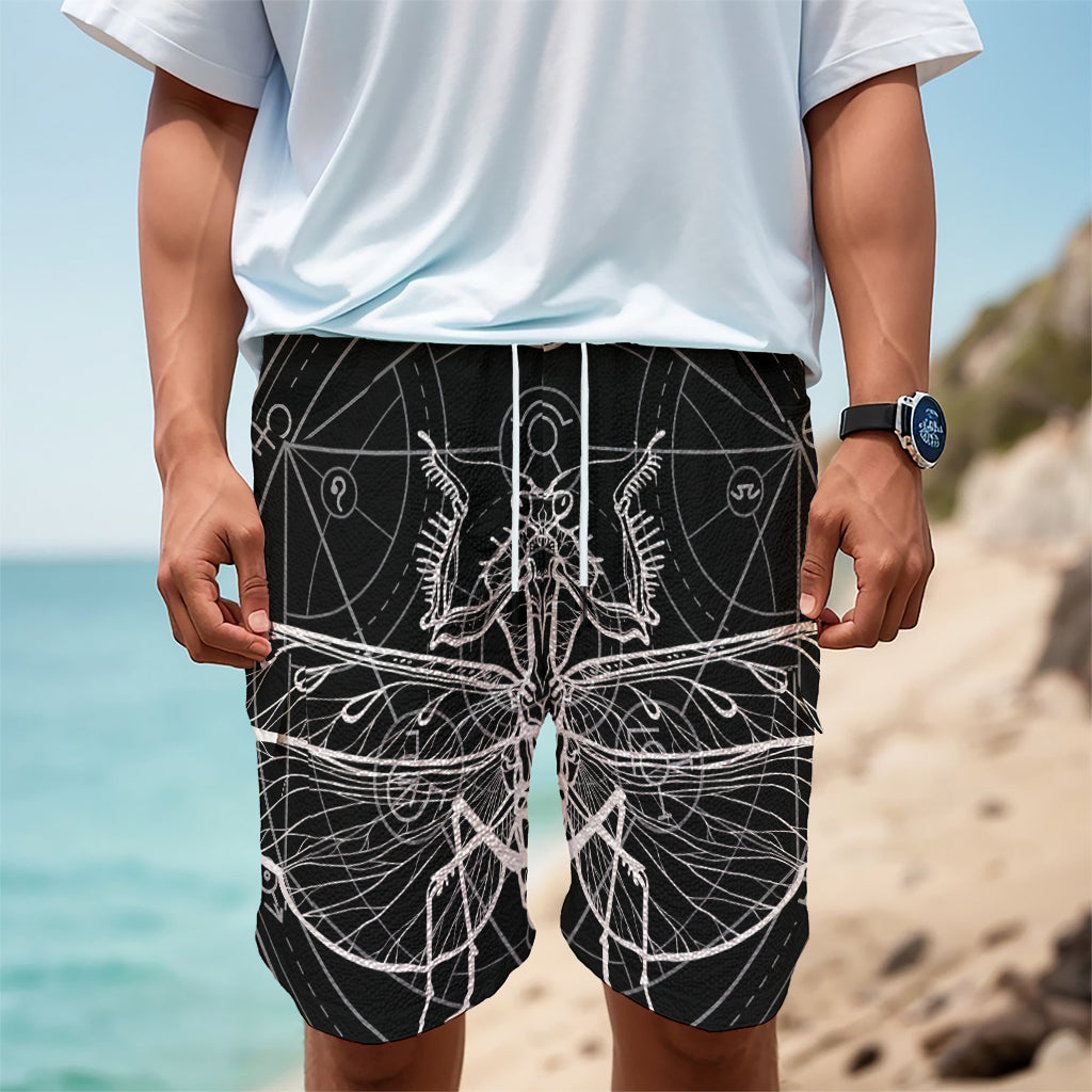 Black And White Mantis Spirit Print Men's Cargo Shorts