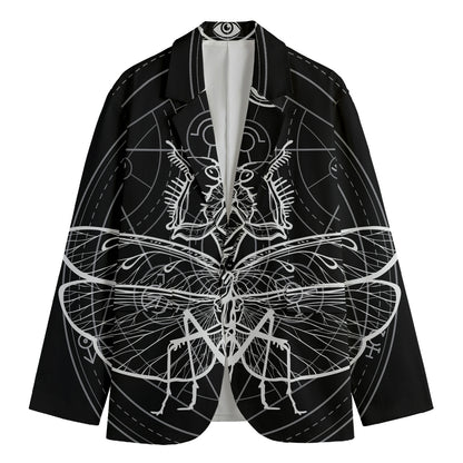 Black And White Mantis Spirit Print Men's Cotton Blazer