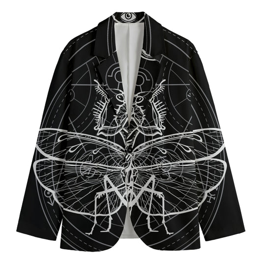 Black And White Mantis Spirit Print Men's Cotton Blazer