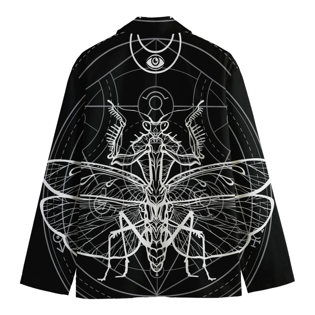 Black And White Mantis Spirit Print Men's Cotton Blazer