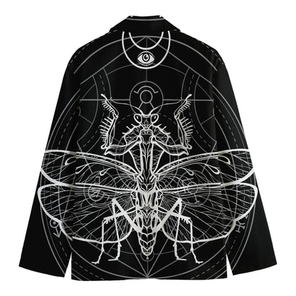 Black And White Mantis Spirit Print Men's Cotton Blazer