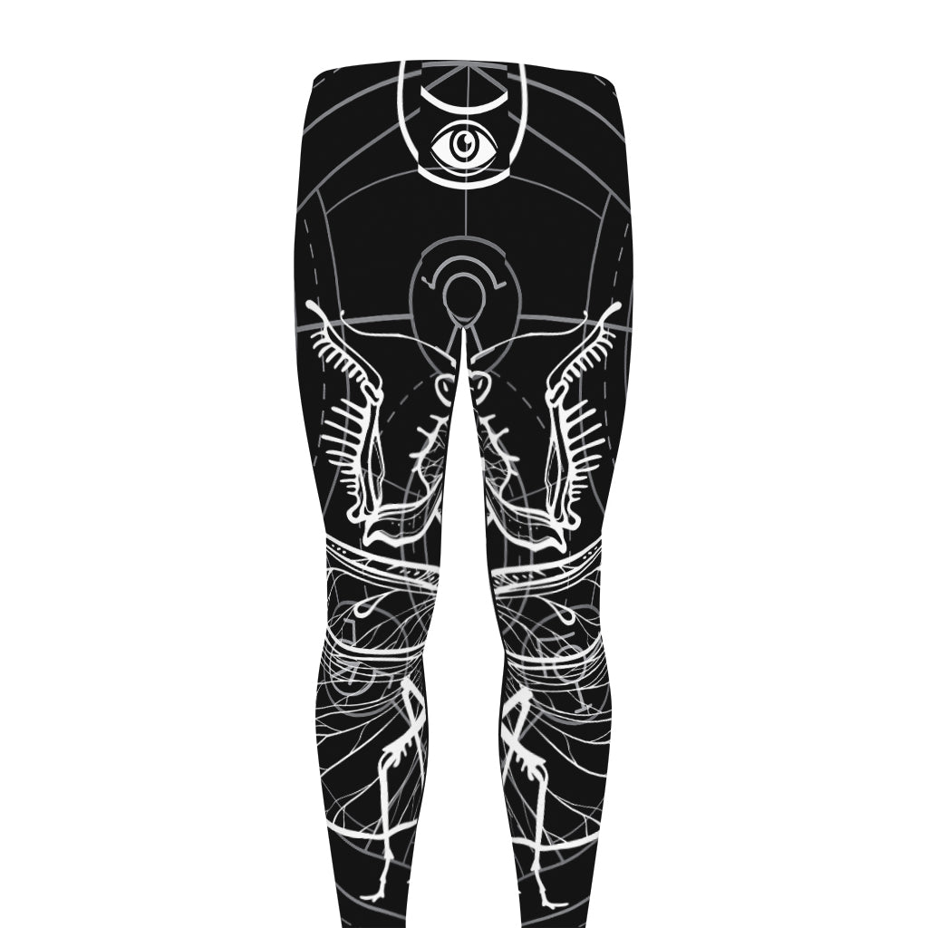 Black And White Mantis Spirit Print Men's leggings