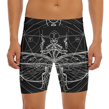 Black And White Mantis Spirit Print Men's Long Boxer Briefs