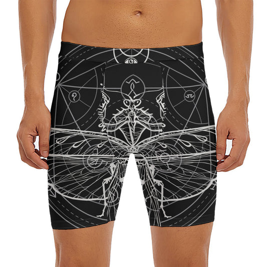 Black And White Mantis Spirit Print Men's Long Boxer Briefs