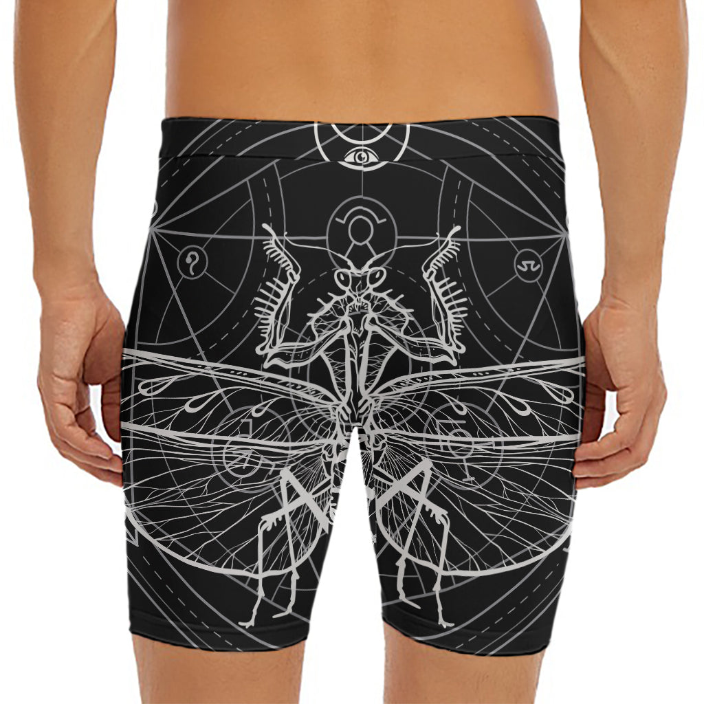 Black And White Mantis Spirit Print Men's Long Boxer Briefs