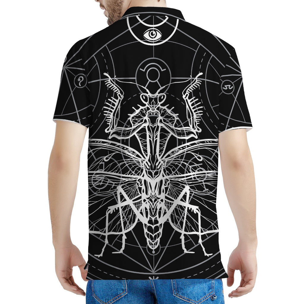 Black And White Mantis Spirit Print Men's Polo Shirt