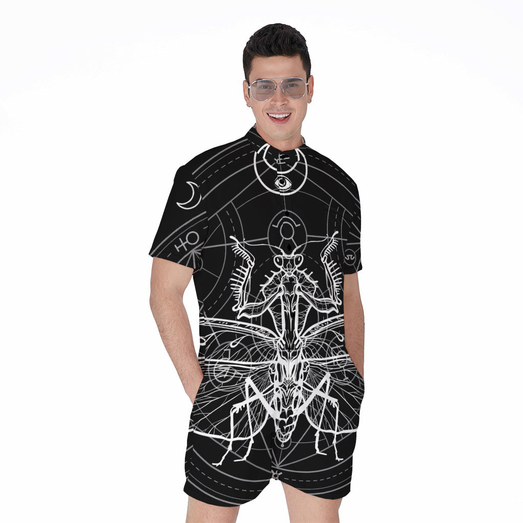 Black And White Mantis Spirit Print Men's Rompers