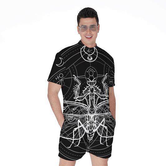 Black And White Mantis Spirit Print Men's Rompers