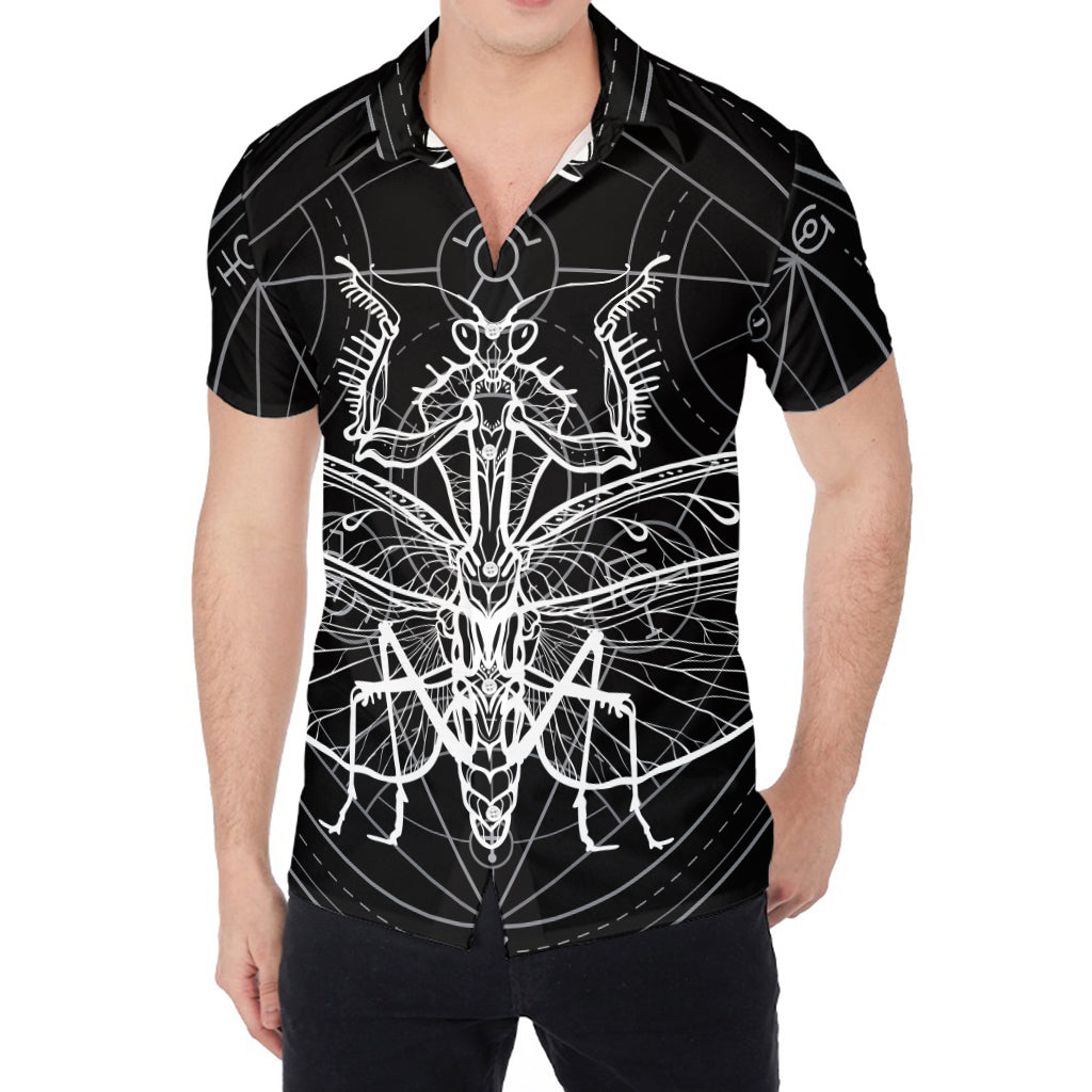 Black And White Mantis Spirit Print Men's Shirt