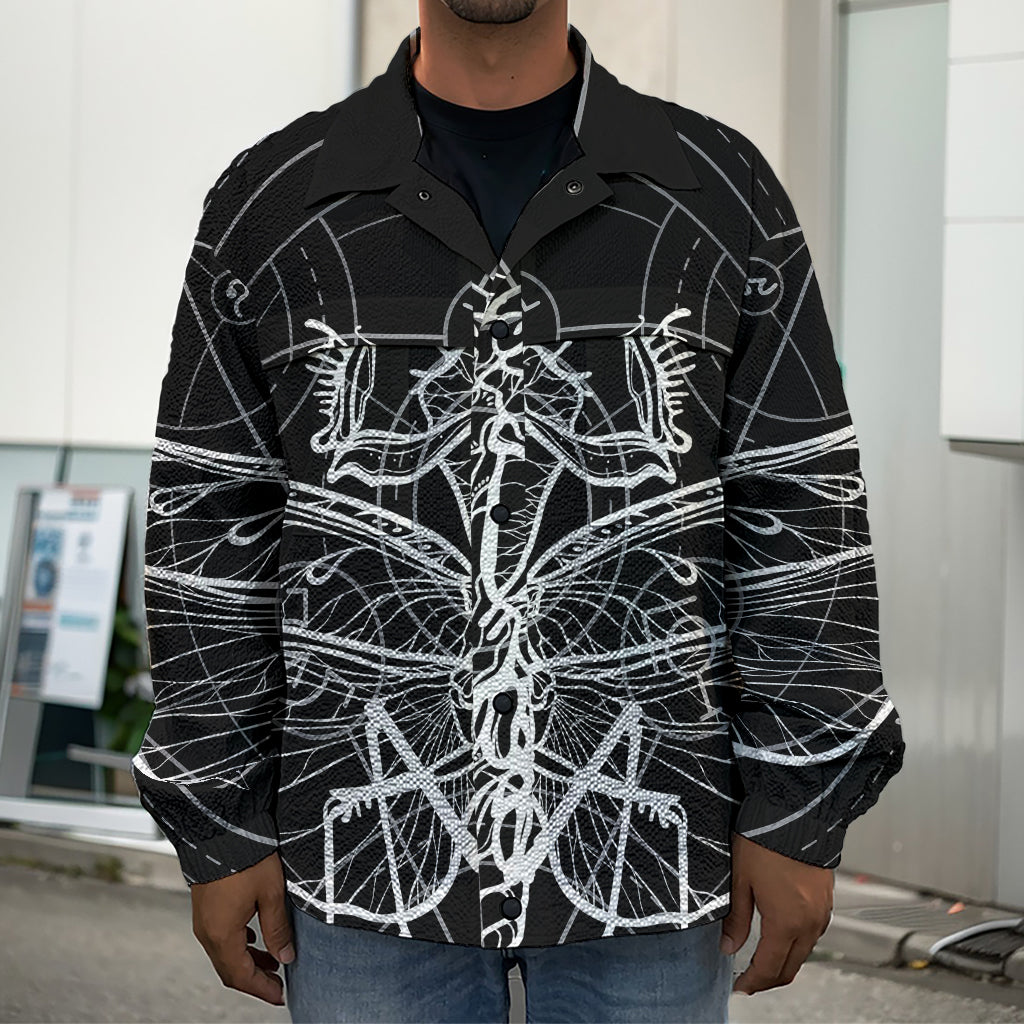 Black And White Mantis Spirit Print Men's Shirt Jacket