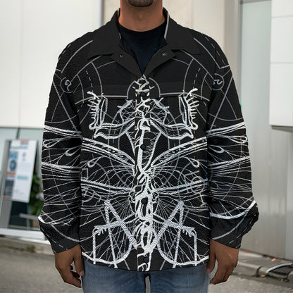 Black And White Mantis Spirit Print Men's Shirt Jacket