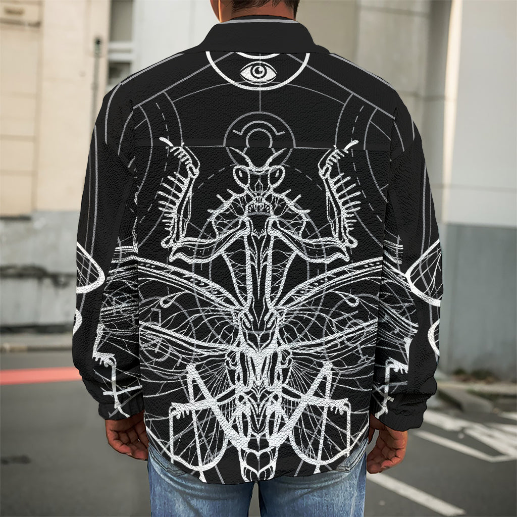 Black And White Mantis Spirit Print Men's Shirt Jacket