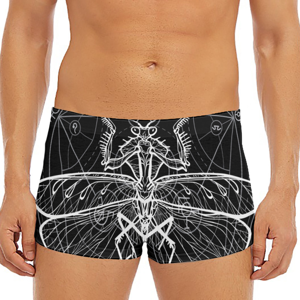 Black And White Mantis Spirit Print Men's Short Boxer Briefs