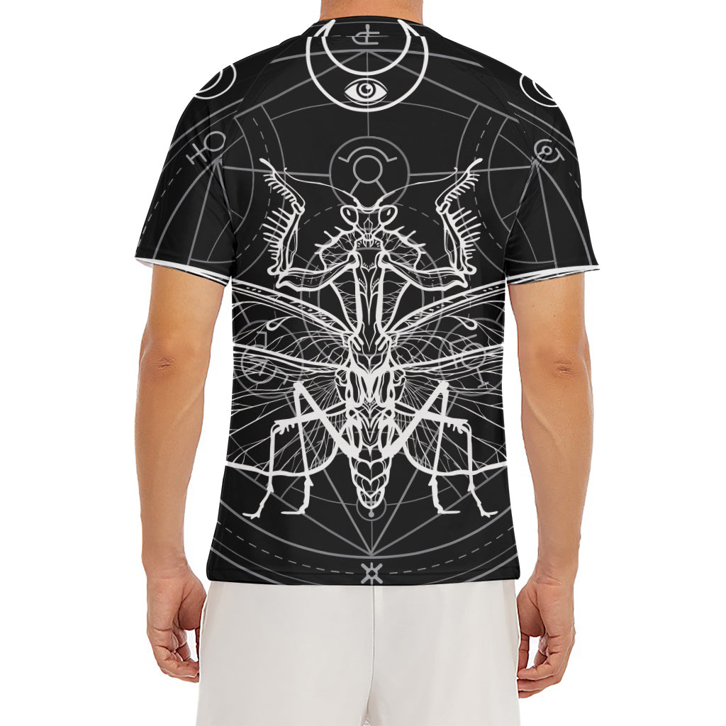 Black And White Mantis Spirit Print Men's Short Sleeve Rash Guard