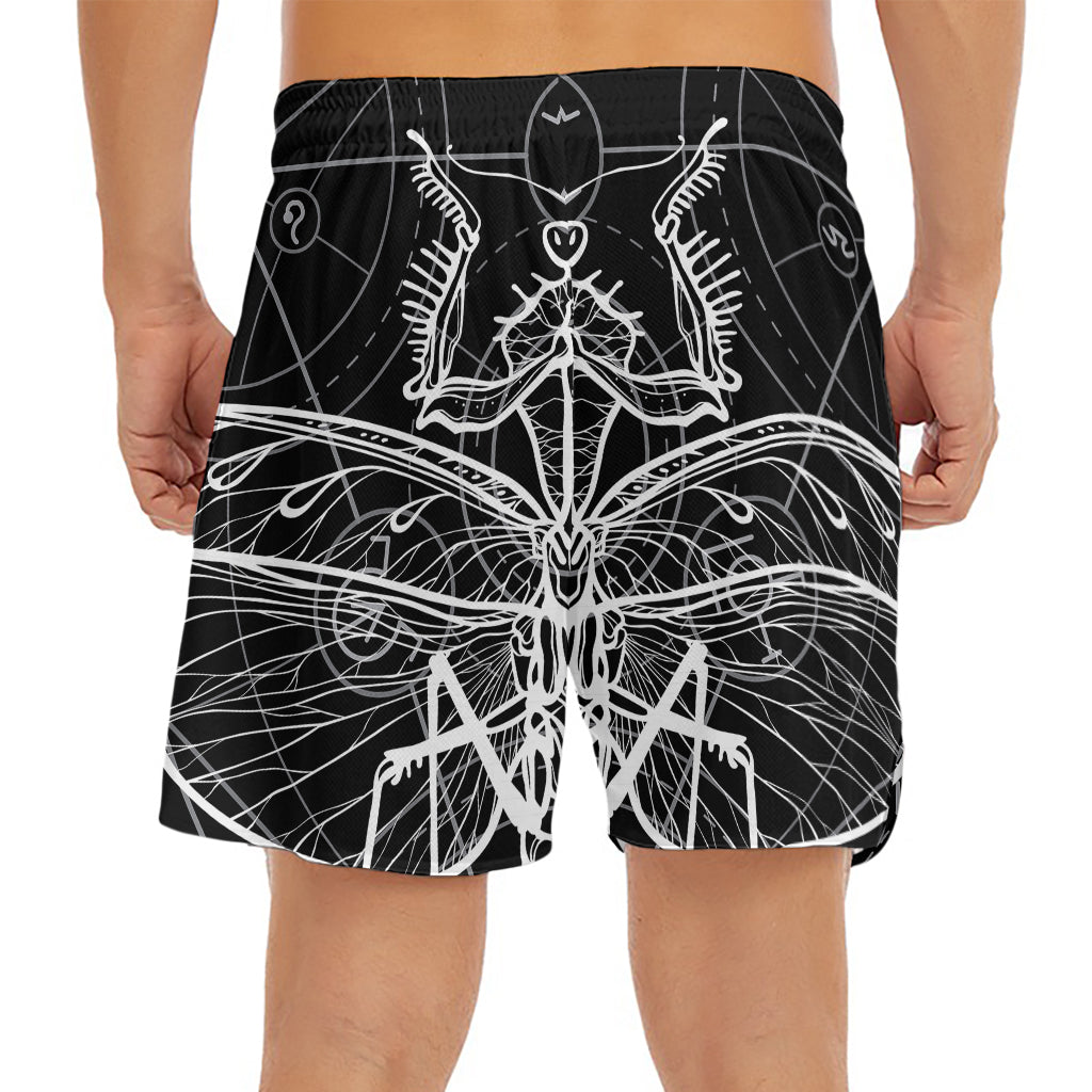 Black And White Mantis Spirit Print Men's Split Running Shorts