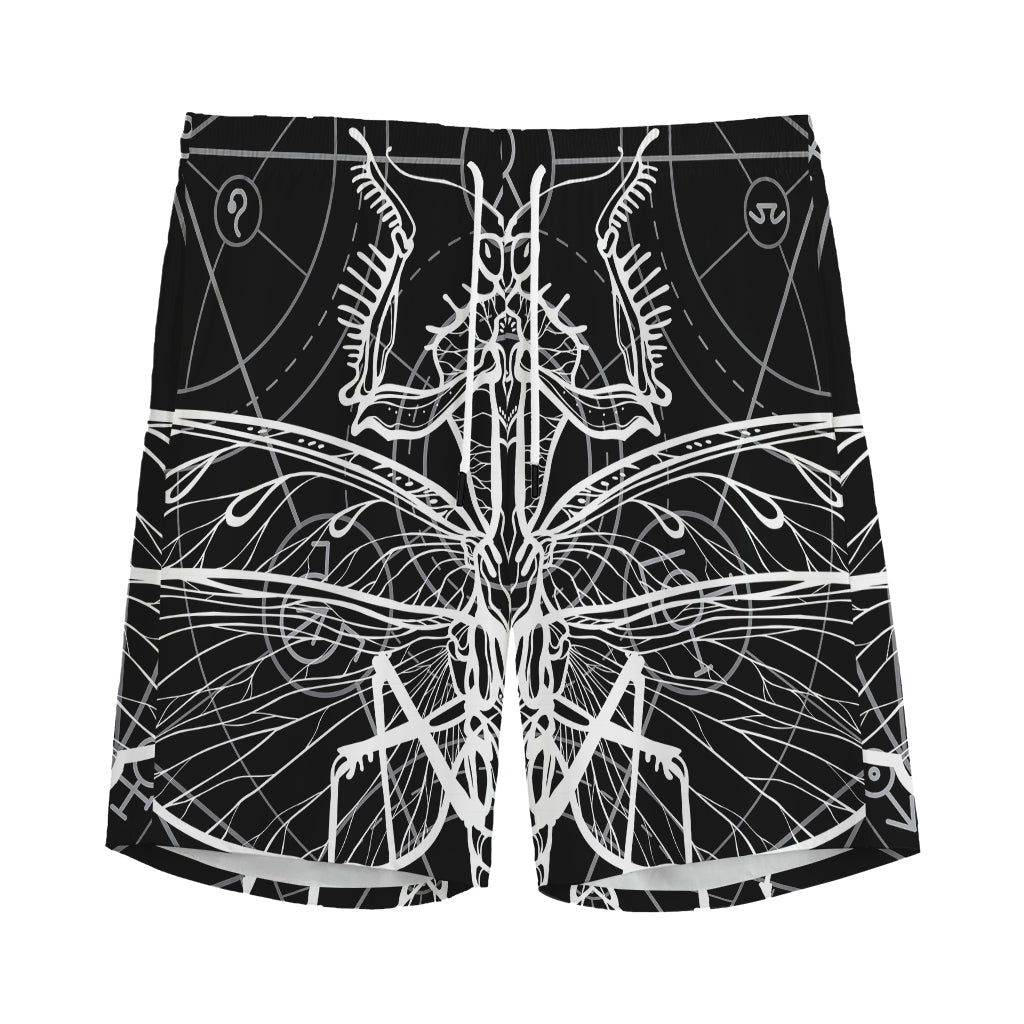 Black And White Mantis Spirit Print Men's Sports Shorts