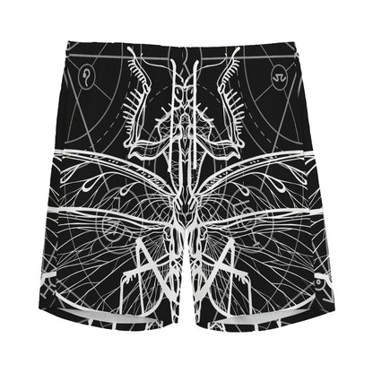 Black And White Mantis Spirit Print Men's Sports Shorts