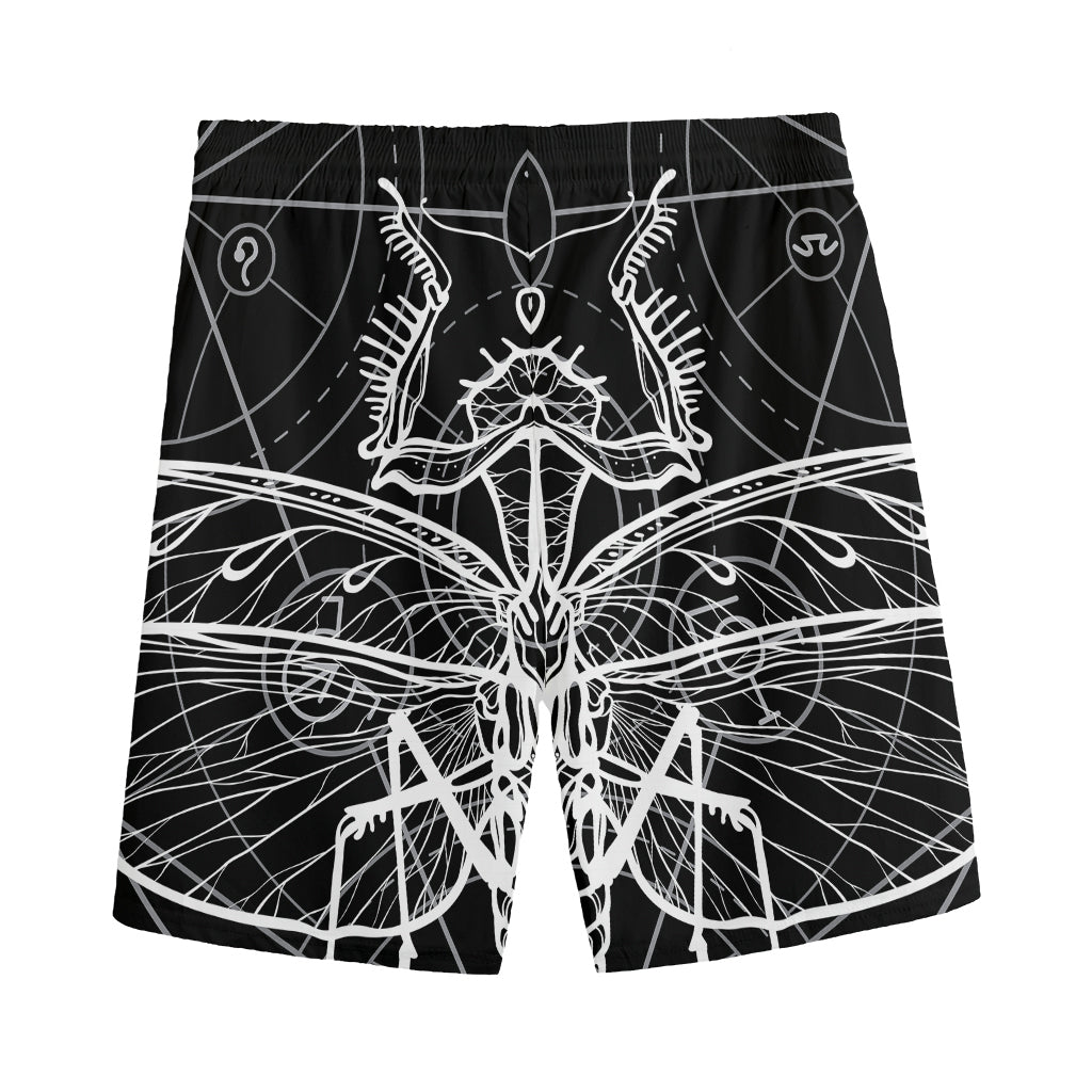 Black And White Mantis Spirit Print Men's Sports Shorts
