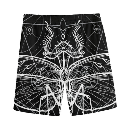 Black And White Mantis Spirit Print Men's Sports Shorts