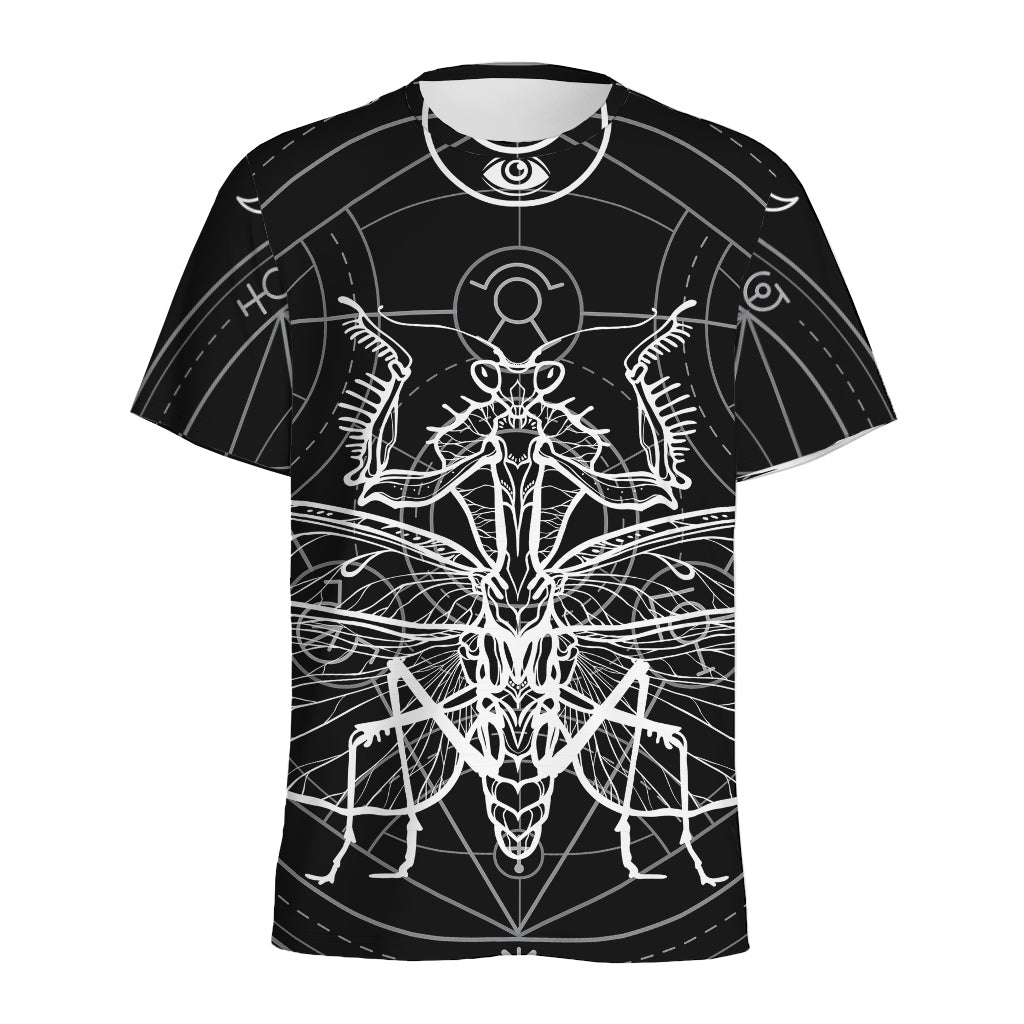 Black And White Mantis Spirit Print Men's Sports T-Shirt