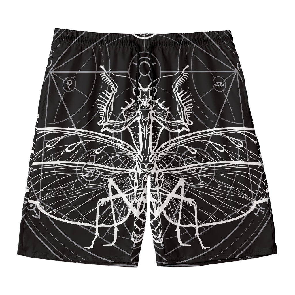 Black And White Mantis Spirit Print Men's Swim Trunks