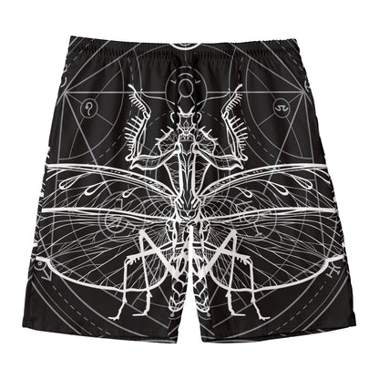 Black And White Mantis Spirit Print Men's Swim Trunks