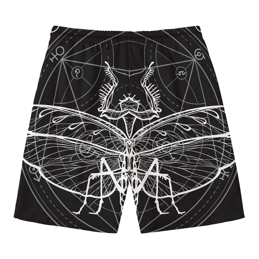 Black And White Mantis Spirit Print Men's Swim Trunks
