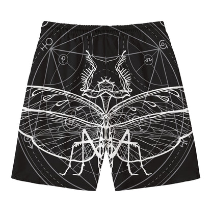 Black And White Mantis Spirit Print Men's Swim Trunks