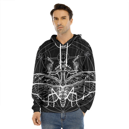 Black And White Mantis Spirit Print Men's Velvet Pullover Hoodie
