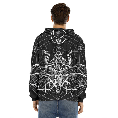 Black And White Mantis Spirit Print Men's Velvet Pullover Hoodie