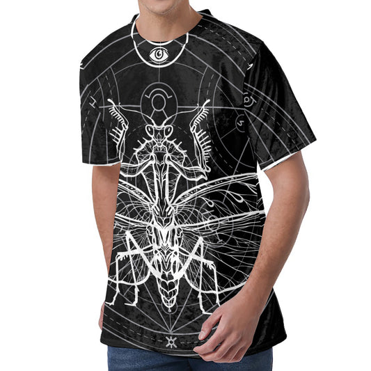 Black And White Mantis Spirit Print Men's Velvet T-Shirt