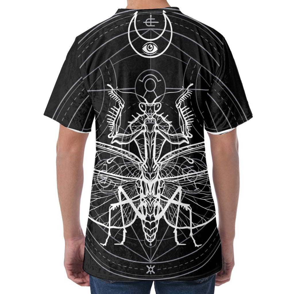 Black And White Mantis Spirit Print Men's Velvet T-Shirt