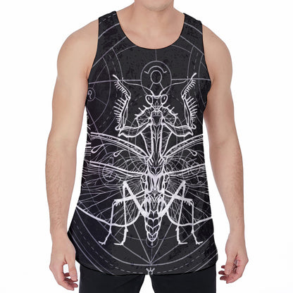 Black And White Mantis Spirit Print Men's Velvet Tank Top