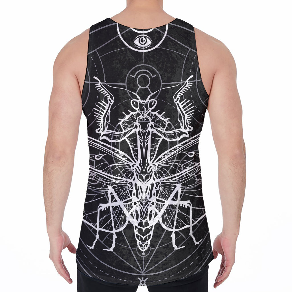 Black And White Mantis Spirit Print Men's Velvet Tank Top