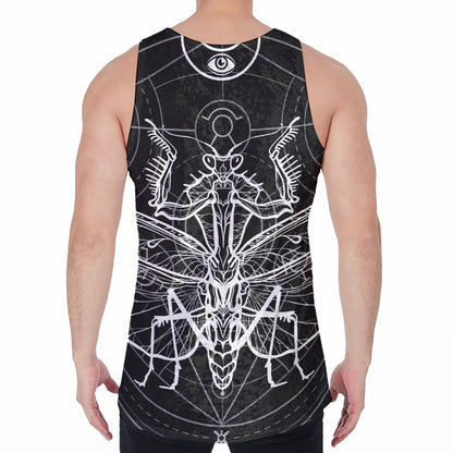 Black And White Mantis Spirit Print Men's Velvet Tank Top