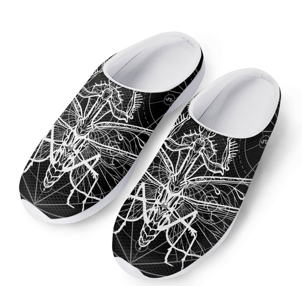 Black And White Mantis Spirit Print Mesh Casual Shoes