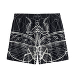 Black And White Mantis Spirit Print Mesh Shorts