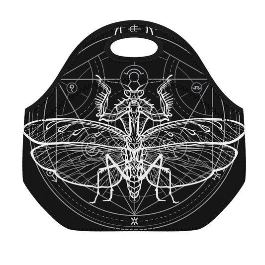 Black And White Mantis Spirit Print Neoprene Lunch Bag