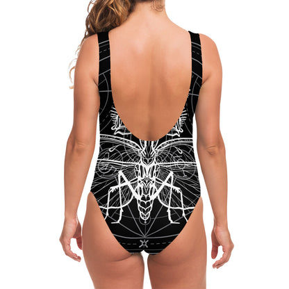 Black And White Mantis Spirit Print One Piece Swimsuit