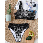 Black And White Mantis Spirit Print One Shoulder Bikini Top