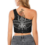 Black And White Mantis Spirit Print One Shoulder Crop Top