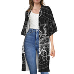 Black And White Mantis Spirit Print Open Front Beach Cover Up