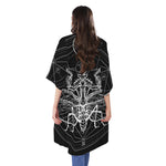 Black And White Mantis Spirit Print Open Front Beach Cover Up